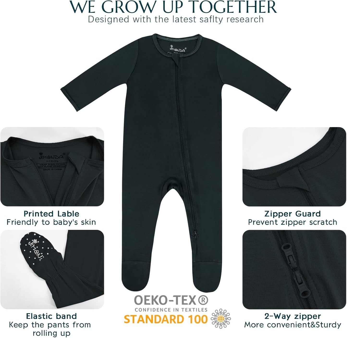 Jimonda Baby Boy Romper 4-Pack - Bamboo Zip-Up Pajamas for 0-24 Months,Unisex Footed