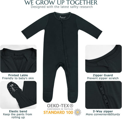 Jimonda Baby Boy Romper 4-Pack - Bamboo Zip-Up Pajamas for 0-24 Months,Unisex Footed