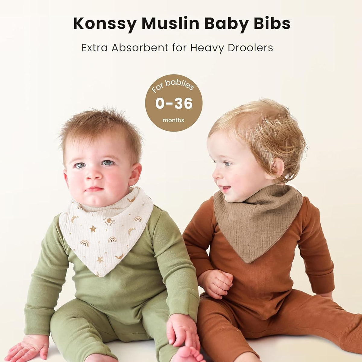 Konssy Muslin Baby Bibs 10 Pack Baby Bandana Drool Bibs 100% Cotton for Unisex Boys and Girls, Soft