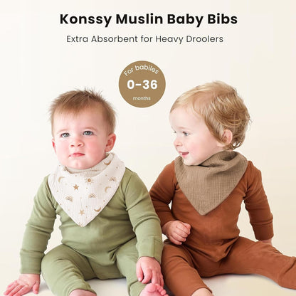 Konssy Muslin Baby Bibs 10 Pack Baby Bandana Drool Bibs 100% Cotton for Unisex Boys and Girls, Soft