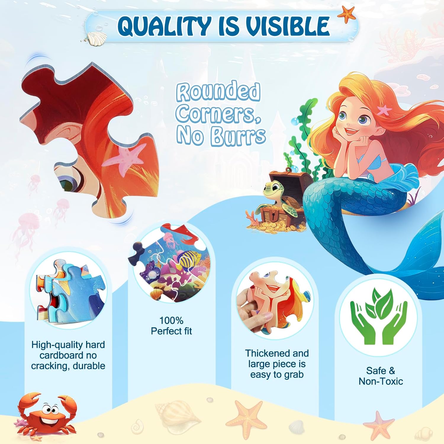 Floor Puzzles for Kids Ages 3-5, 70 Pieces Mermaid Jigsaw Puzzle for Toddler Girls Ages 3 4 5 6 7 8