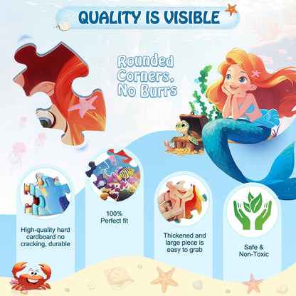Floor Puzzles for Kids Ages 3-5, 70 Pieces Mermaid Jigsaw Puzzle for Toddler Girls Ages 3 4 5 6 7 8