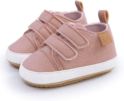 SOFMUO Baby Boys Girls High Top Ankle PU Leather Sneakers Soft Rubber Sole Infant Moccasins Newborn
