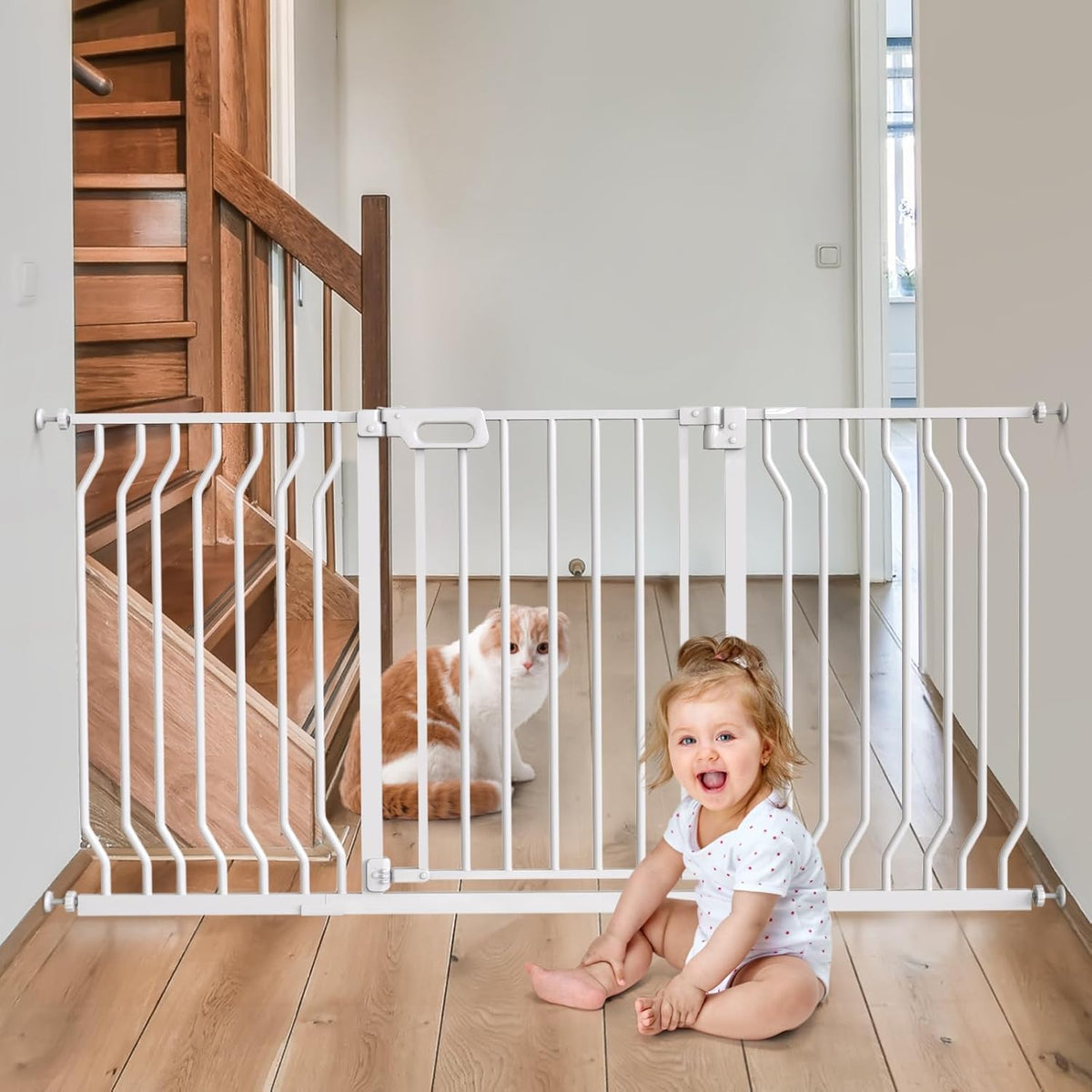 Mom's Choice GROWNSY Baby Gate, 53"-57" Auto-Close Dog Gate for Stairs & Doorways, Pressure-Mounted