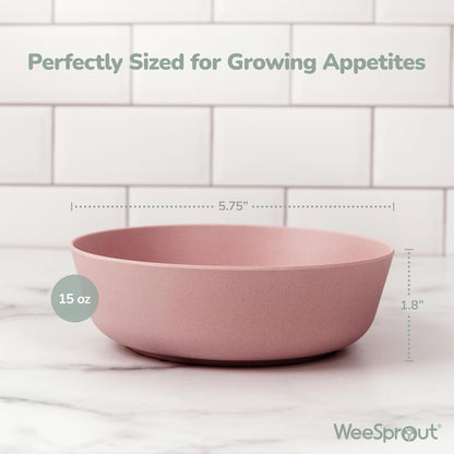 WeeSprout Bamboo Kids Bowls, Set of Four 15 oz Kid-Sized Dinnerware, Cereal, Leftovers & Snack