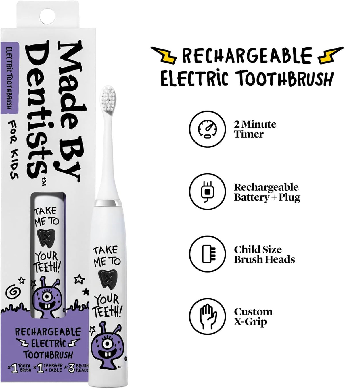 Kids Electric Toothbrush - Rechargeable Vibrating Toothbrush with Timer Includes 6 Replacement