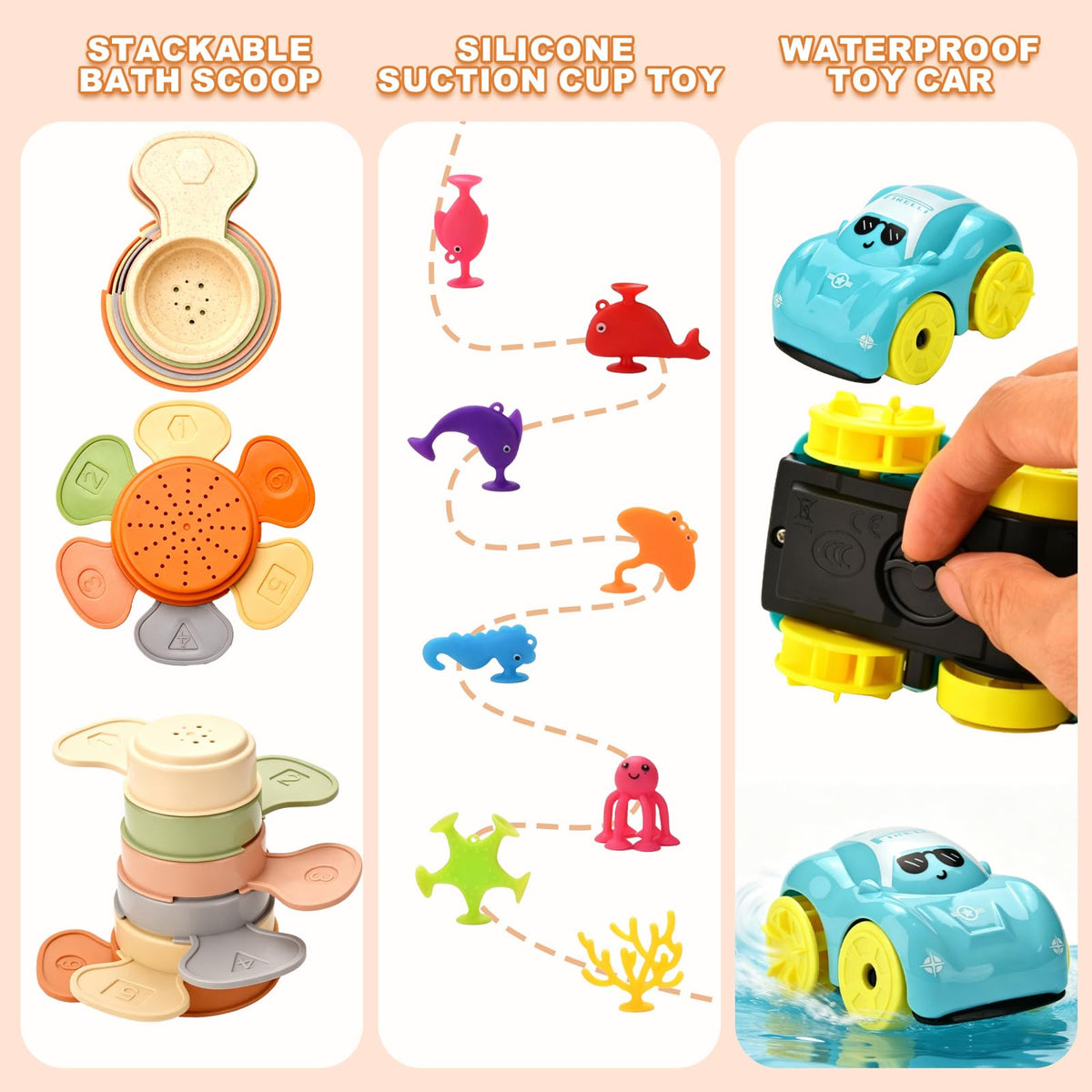 Baby Bath Toys, Pool Toys, Suitable for Children and Toddlers, 6-in-1 Set Including Floating Boat