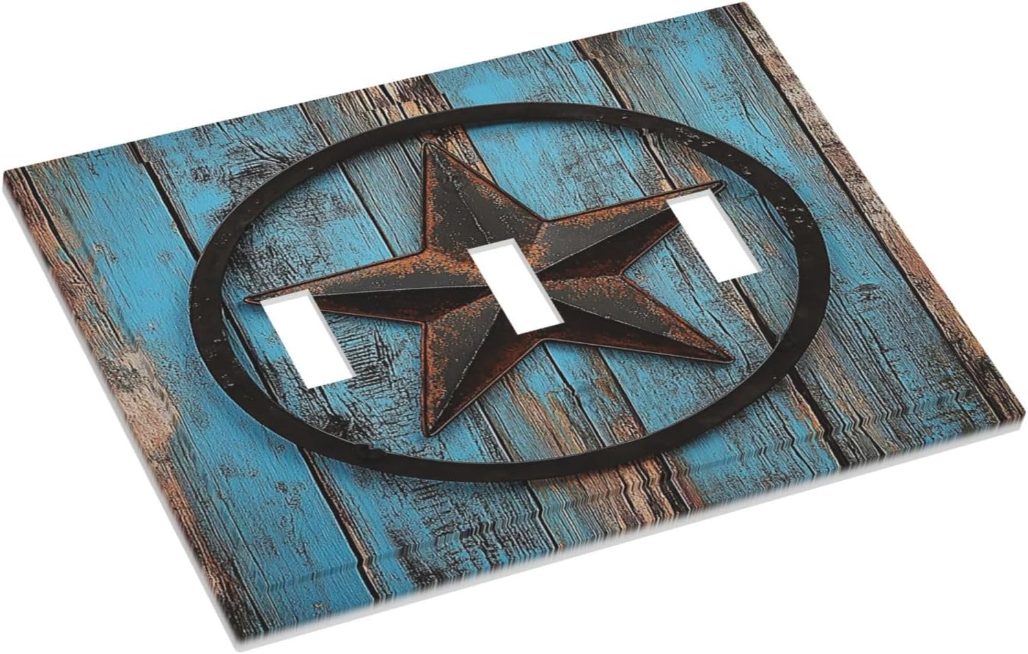 Decorative Switch Plates Rustic Wood Country Barn Texas Star On Teal 3 Gang Wall Plate Triple