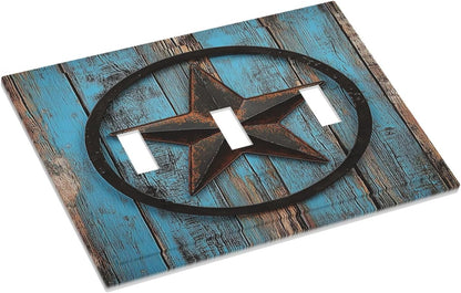 Decorative Switch Plates Rustic Wood Country Barn Texas Star On Teal 3 Gang Wall Plate Triple
