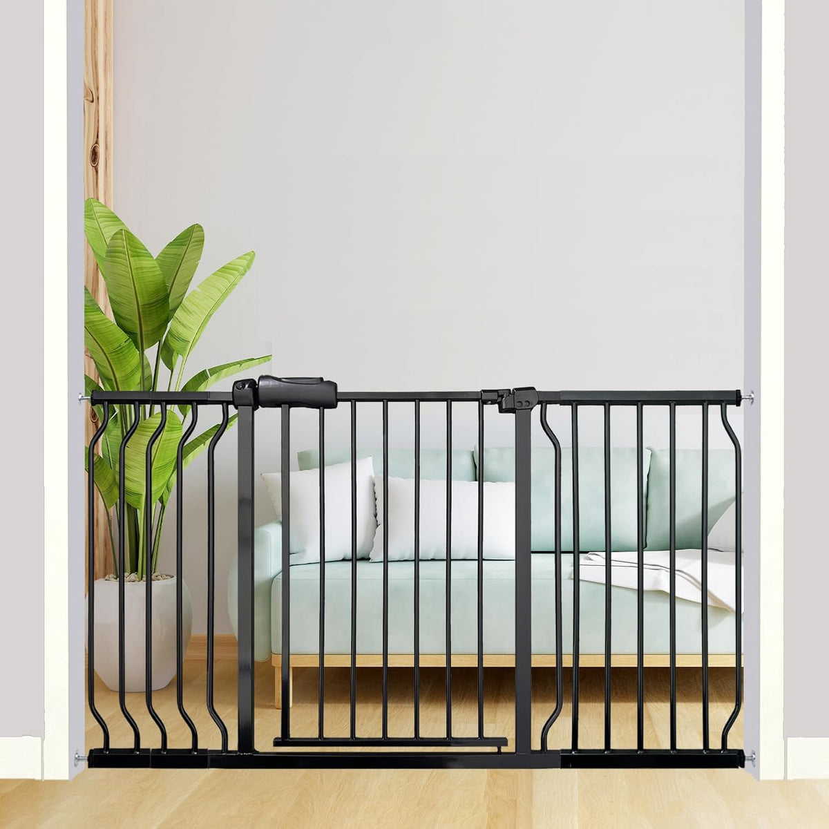 Extra Wide Baby Gate, 52.7-57.5 Inch, Large Walk Through, Black Metal, Pressure Mounted, Long