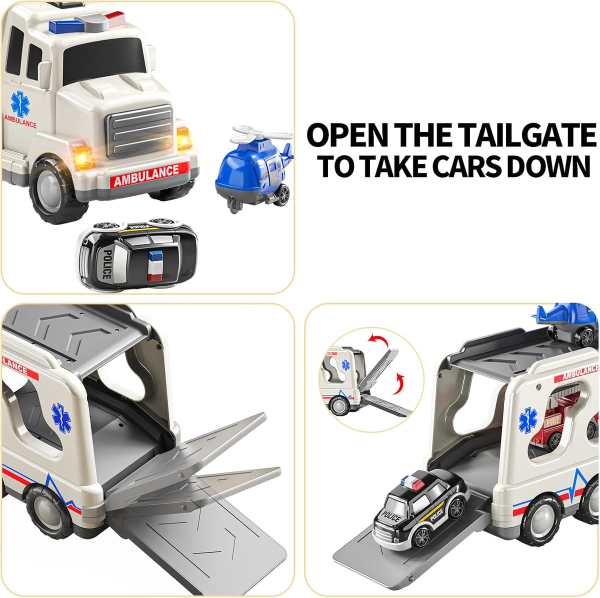 TEMI 5 Pack Ambulance Vehicle Toddler Truck Toys for 3 4 5 6 Year Old Boys, Friction Powered Cars