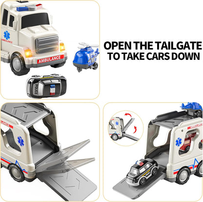 TEMI 5 Pack Ambulance Vehicle Toddler Truck Toys for 3 4 5 6 Year Old Boys, Friction Powered Cars