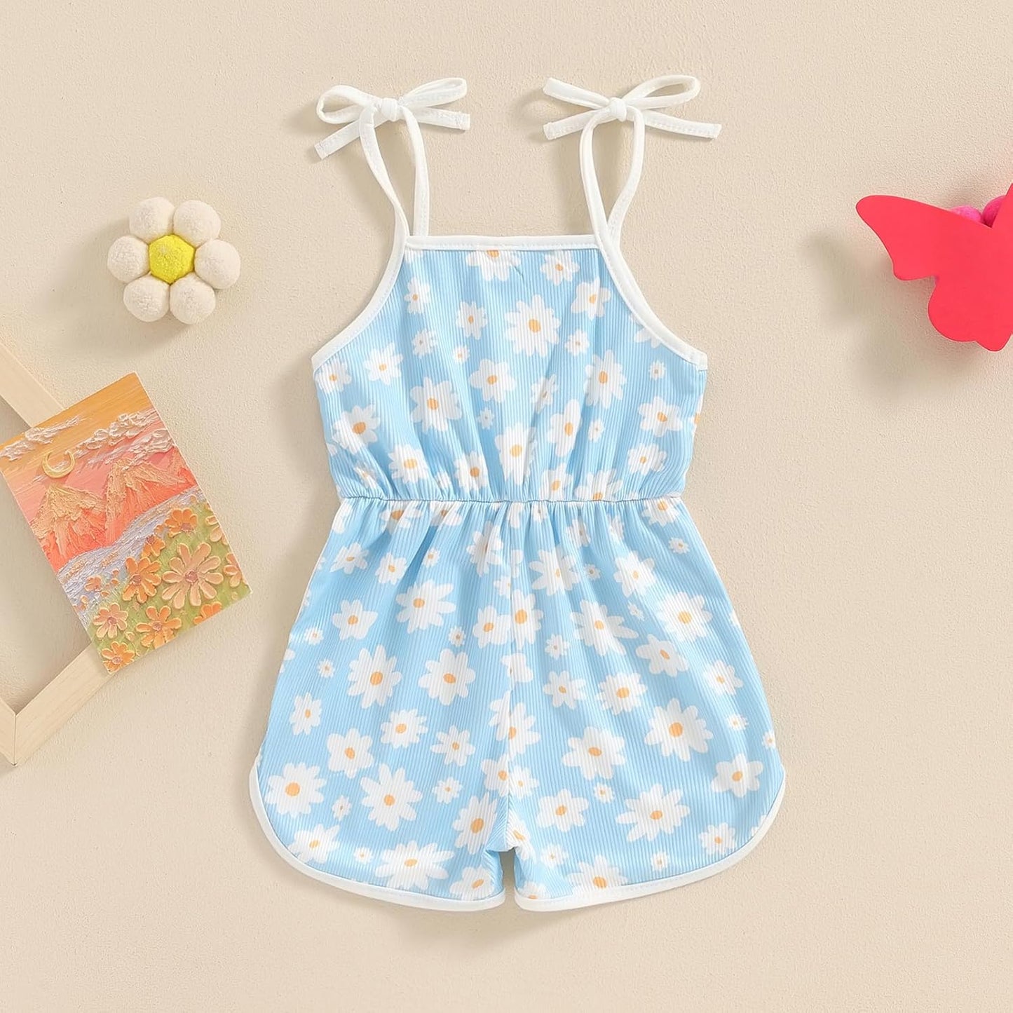 WZTYYDS Toddler Baby Girl Summer Clothes Floral Romper Tie-Up Strap Halter Jumpsuit Infant Summer