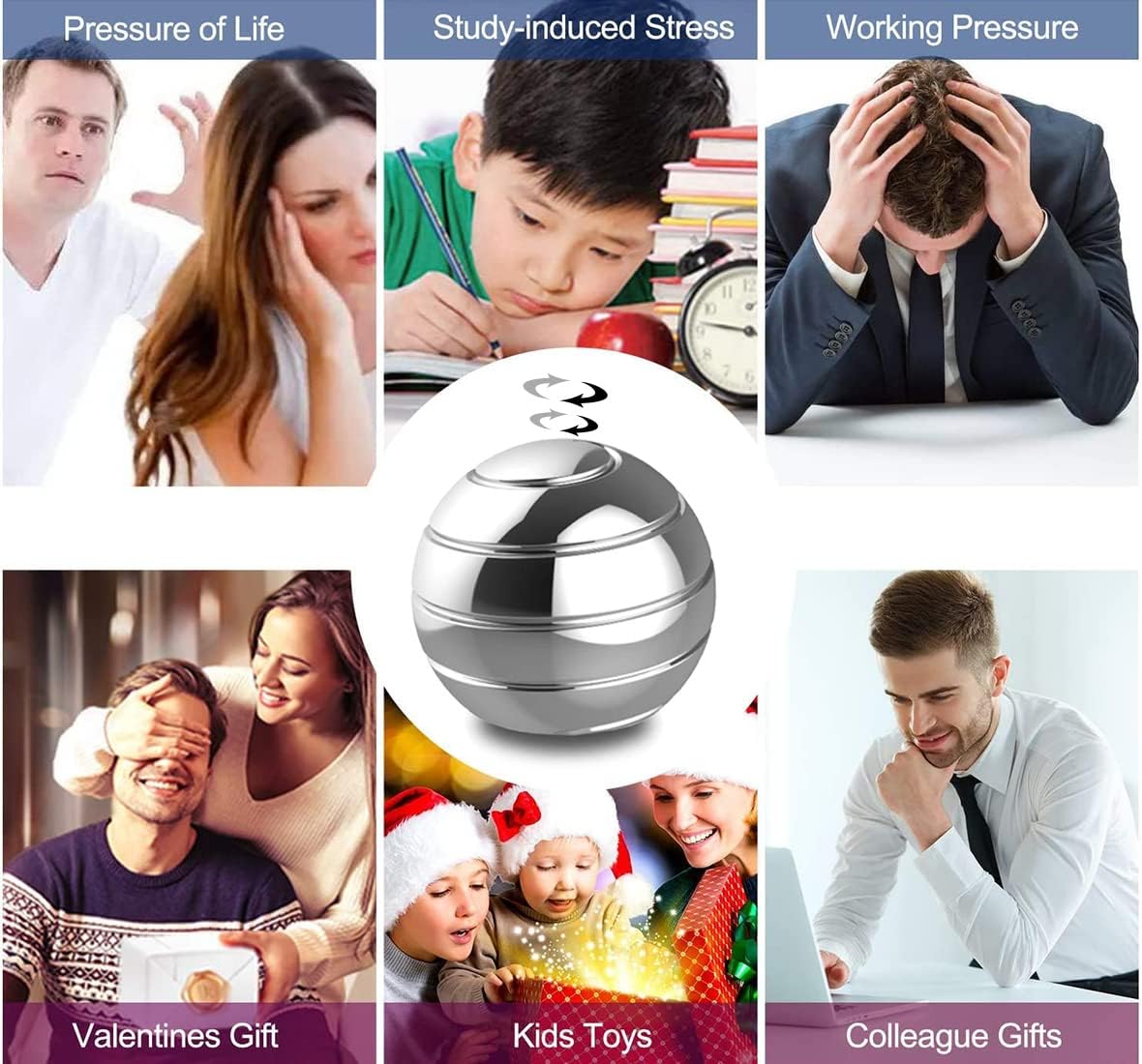 Kinetic Desk Toys,Full Body Optical Illusion Spinner Ball,Gifts for Men,Women,Kids 1.5” Size
