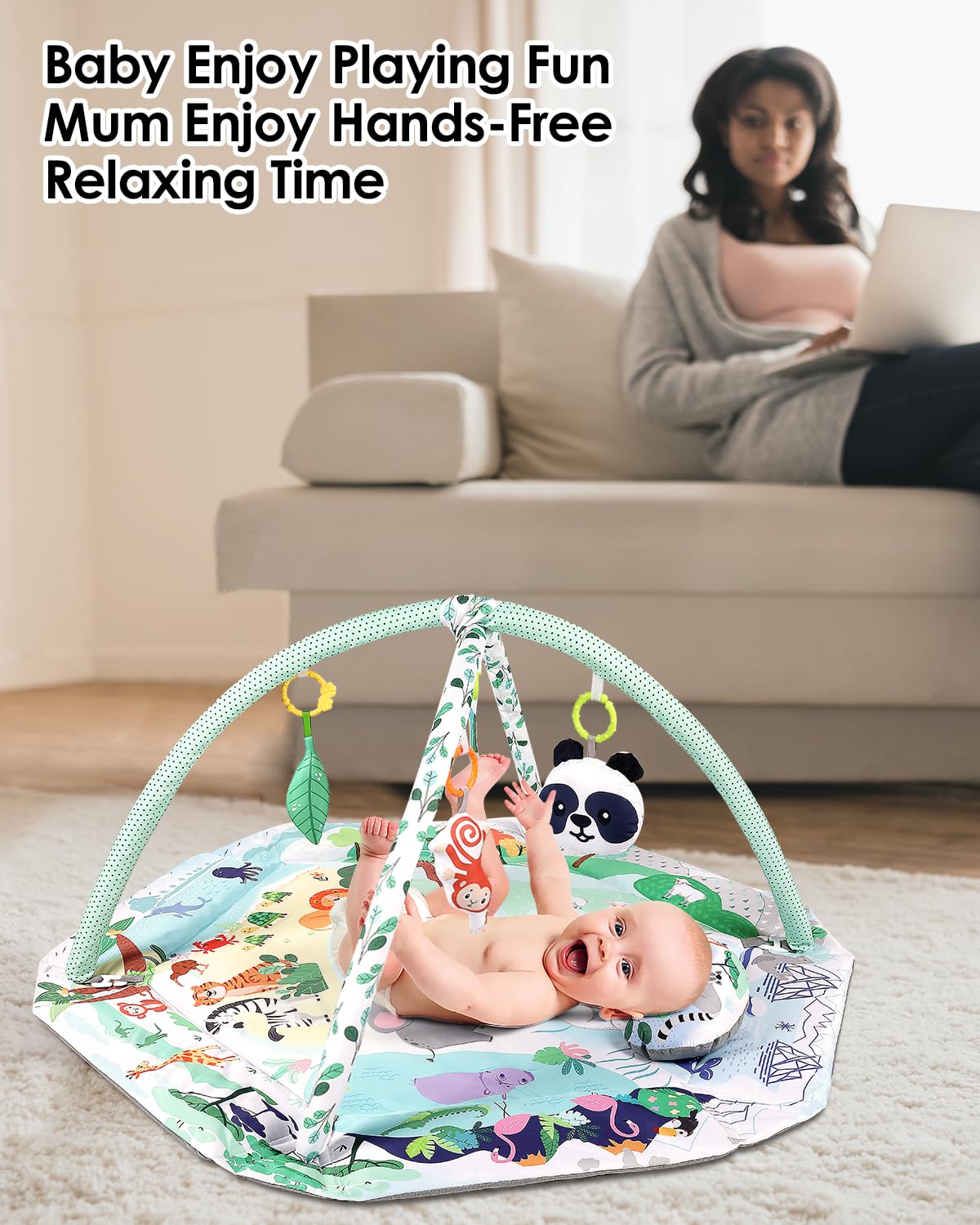 dearlomum 4-in-1 Tummy Time Mat,Baby Activity Play Mat,Newborn Play Baby Mats for Floor with 6