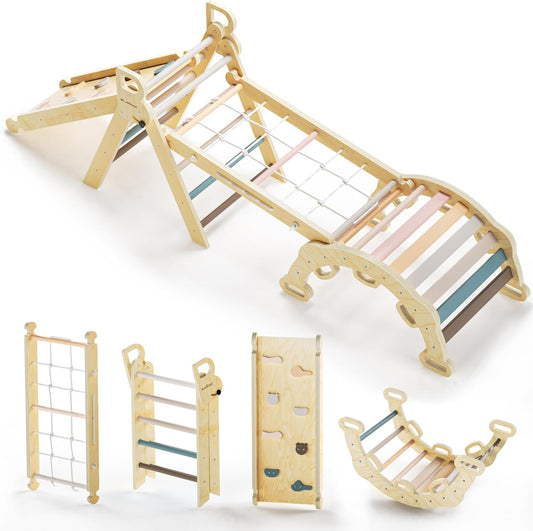 BlueWood 2025 8-in-1 Pikler Triangle Climbing Set Toddler Toys Indoor Baby Jungle Gym Climber