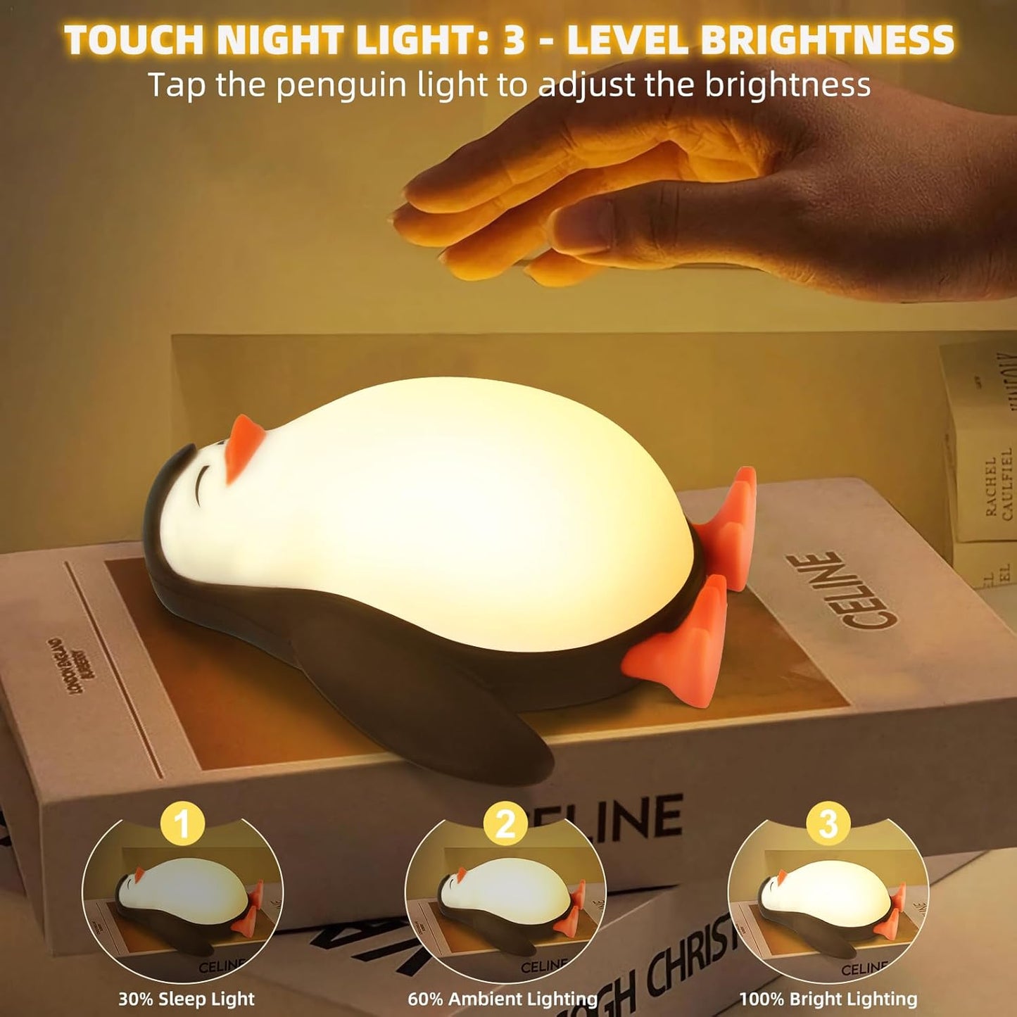 Tcamp Cute Penguin Night Light for Kids, 3 Level Dimmable Nursery Nightlight Lamp, Cute Silicone