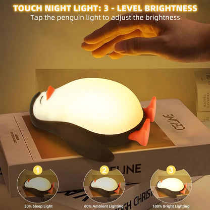 Tcamp Cute Penguin Night Light for Kids, 3 Level Dimmable Nursery Nightlight Lamp, Cute Silicone
