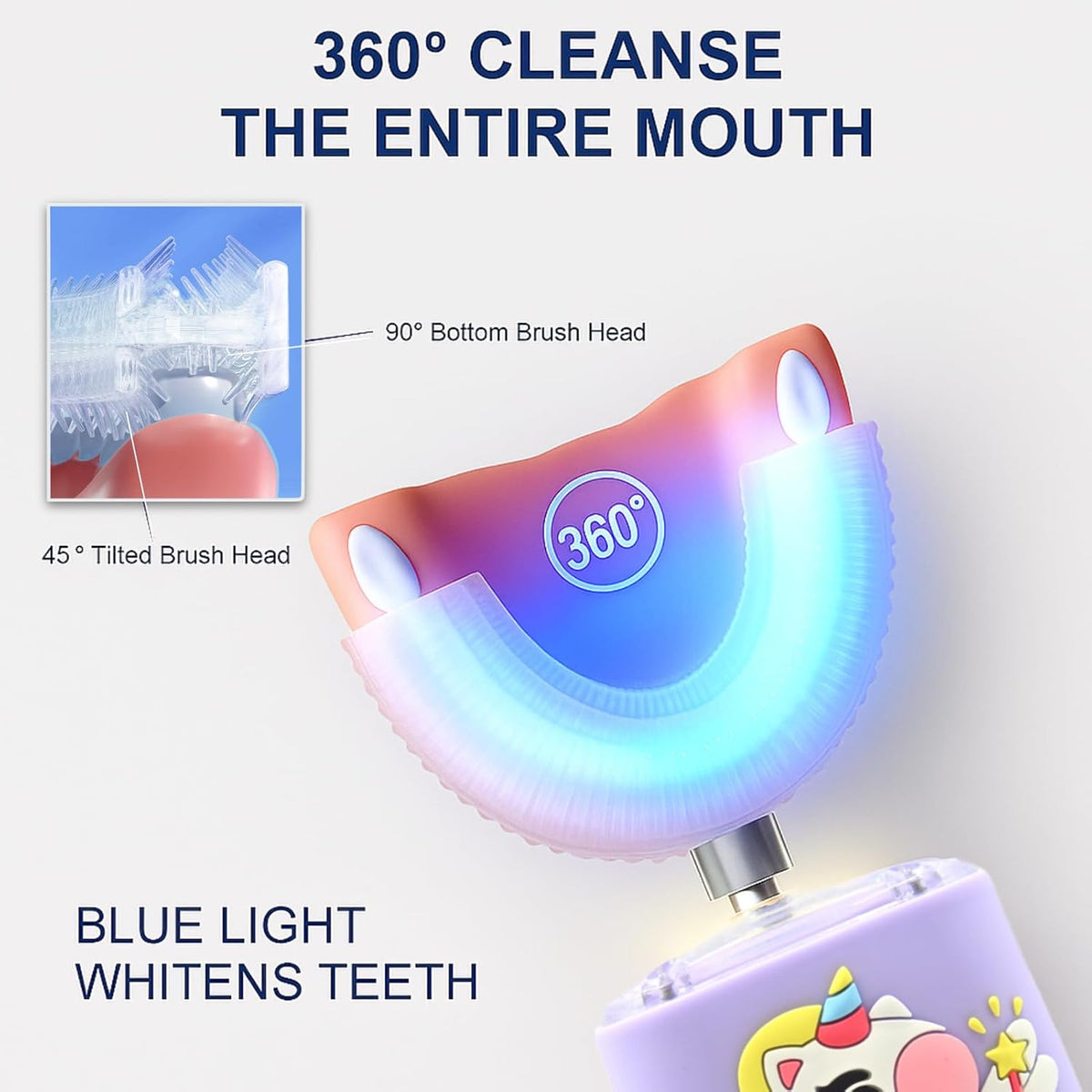 Kids Electric Toothbrush U Shaped Toddler Auto Sonic Toothbrushes with 5 Brush Head, Cartoon