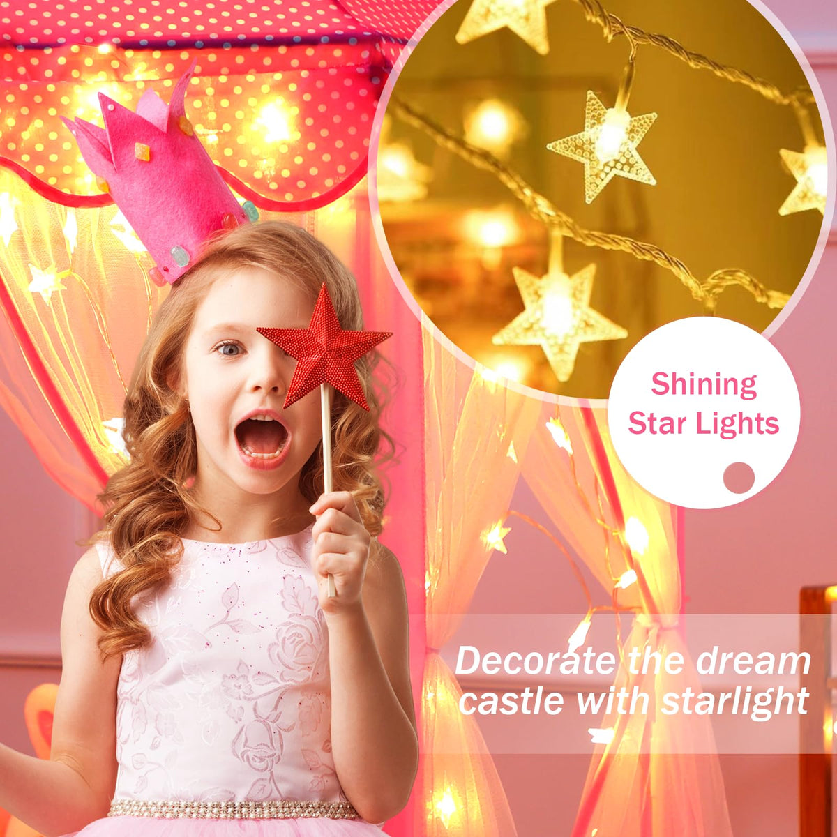 Monobeach Princess Tent Girls Large Playhouse Kids Castle Play Tent with Star Lights Toy for
