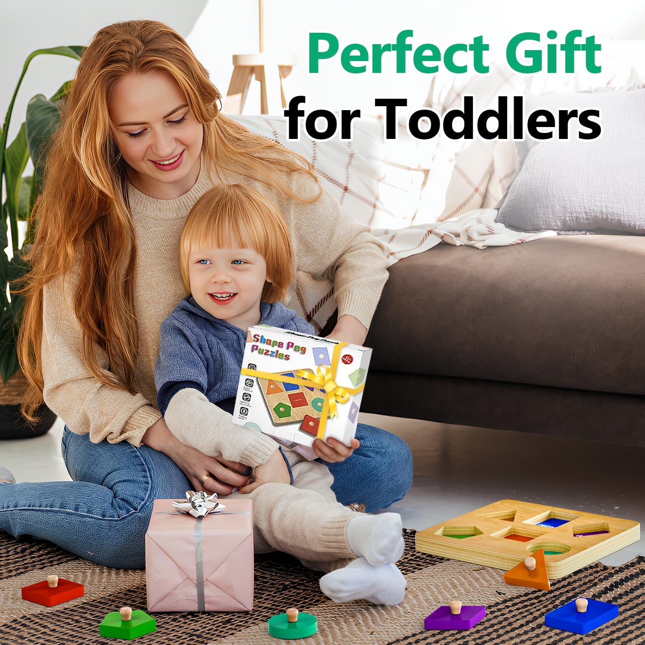 Wooden Shape Peg Puzzles for Toddlers 1 2 Year Old Boys Girls Gifts: Montessori Toys for 1 2 Year