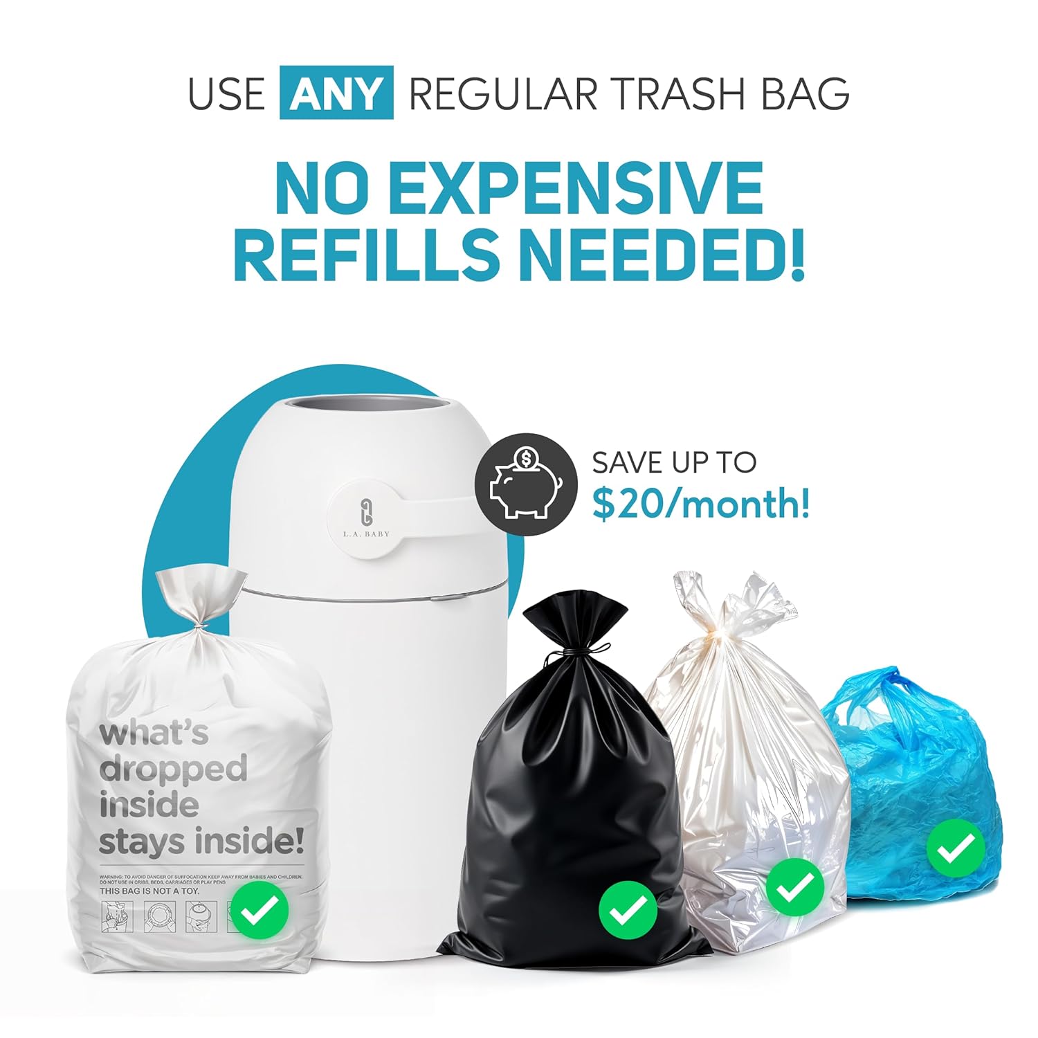L.A. Baby Magic Diaper Pail - Patented 100% Odor-Free System with Child-Safe Lock - Award-Winning