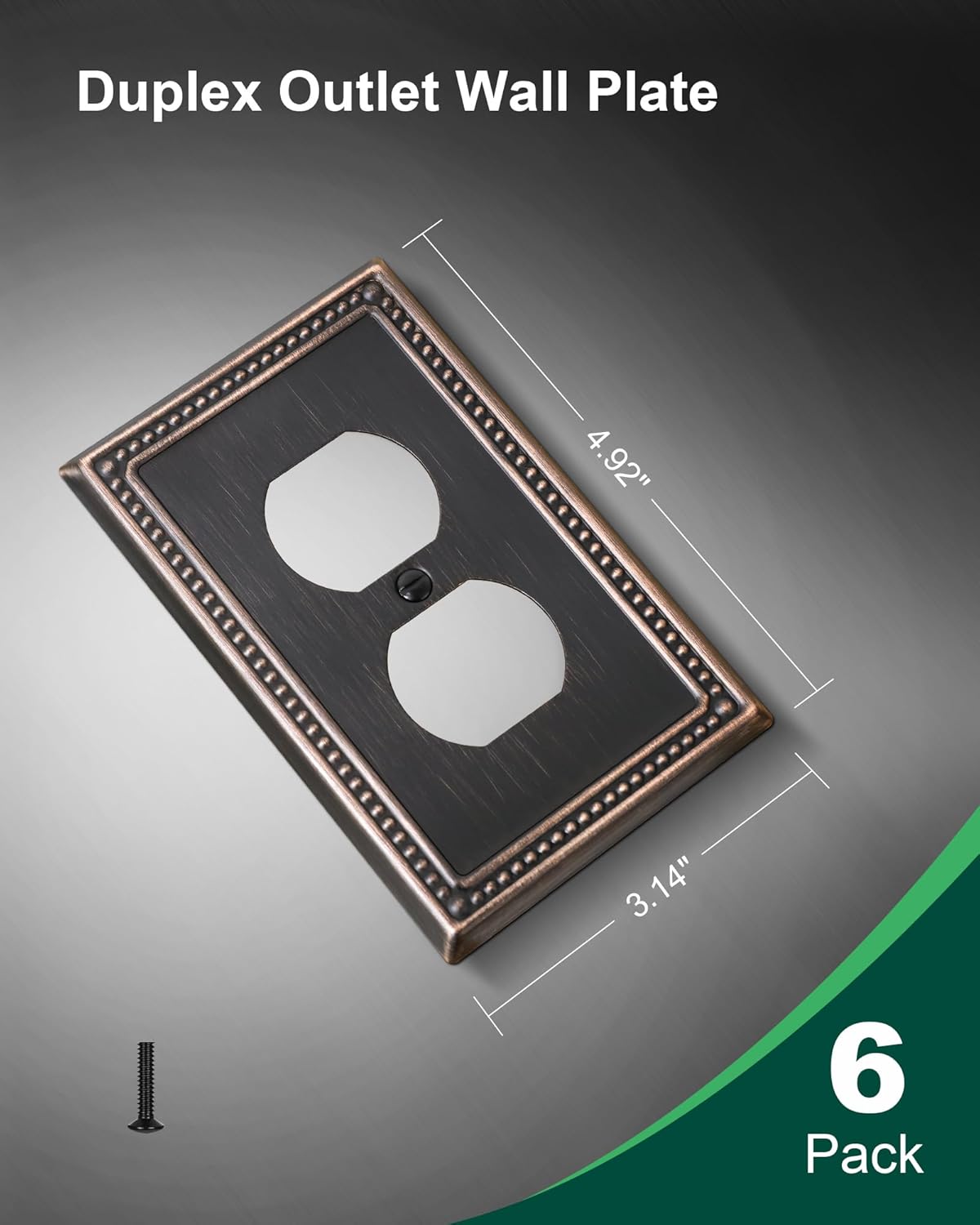 6-Pack Duplex Outlet Cover Plate, Aged Bronze Metal Wall Plates for Electrical Outlets, 1 Gang