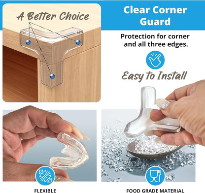 Furniture Corner & Edge Safety Bumpers, 16ft Edge Protector & 4 Clear Corner Protector Baby