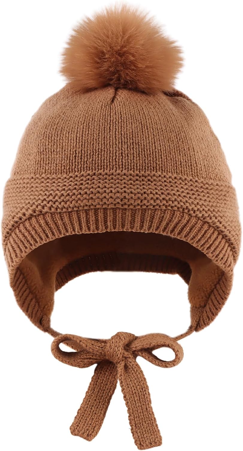 Basic Winter Baby Beanie Gloves Boys Girls Knitted Hat Pompom Kids Earflap Hats Warm Infant Toddler