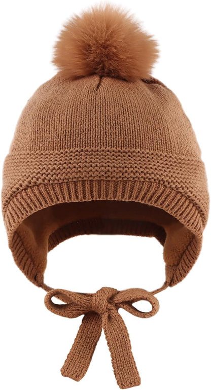 Basic Winter Baby Beanie Gloves Boys Girls Knitted Hat Pompom Kids Earflap Hats Warm Infant Toddler
