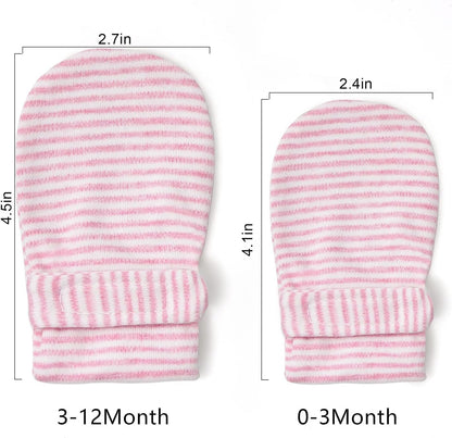 Newborn Baby No Scratch Mittens Stay On, 100% Cotton Breathable, Adjustable Infant Gloves for Baby
