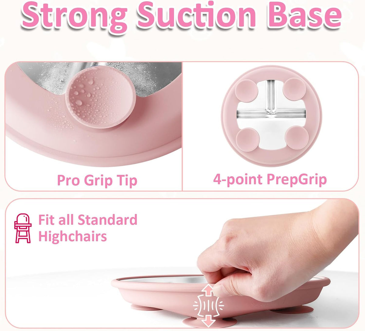 Stainless Steel Suction Plates for Toddlers, 9" Divided Kids Baby Plates with Removable Silicone
