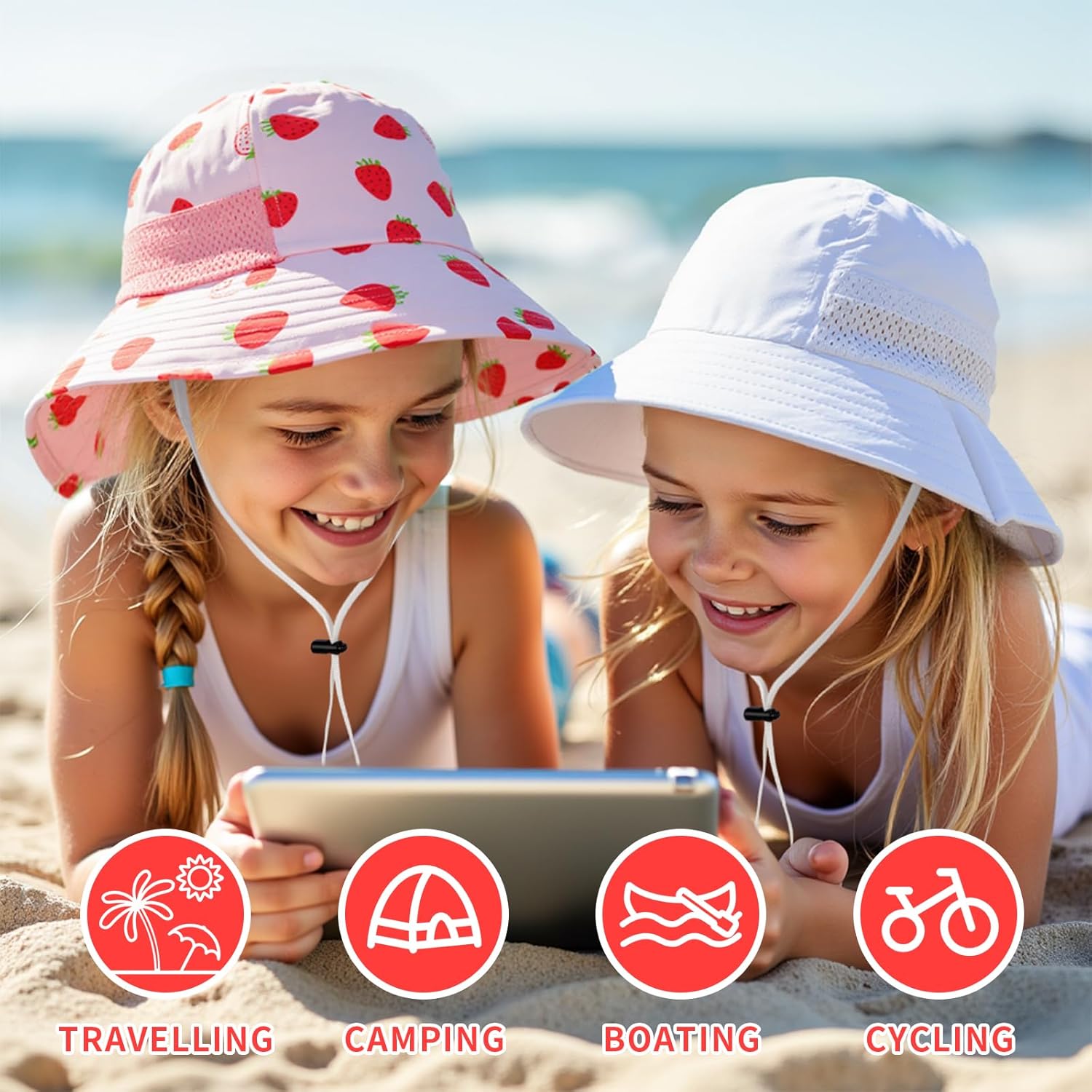 Toddler Baby Sun Hat Kids Summer UPF 50+ for Boys Girls Adjustable Beach Hats with Bucket Wide Brim