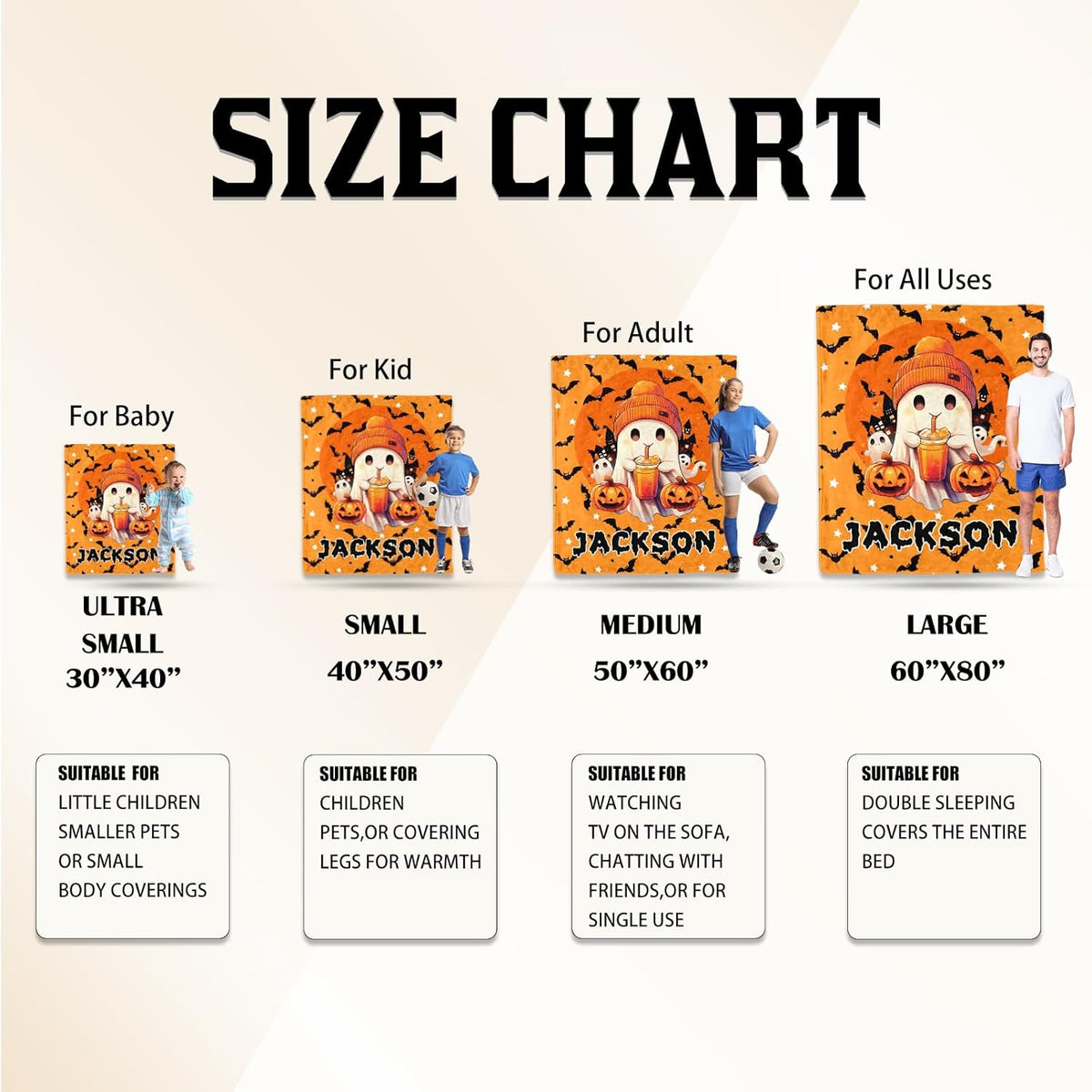 Ship Next Day, Custom Halloween Blanket - Printed in USA, Personalized Baby Blankets with Name