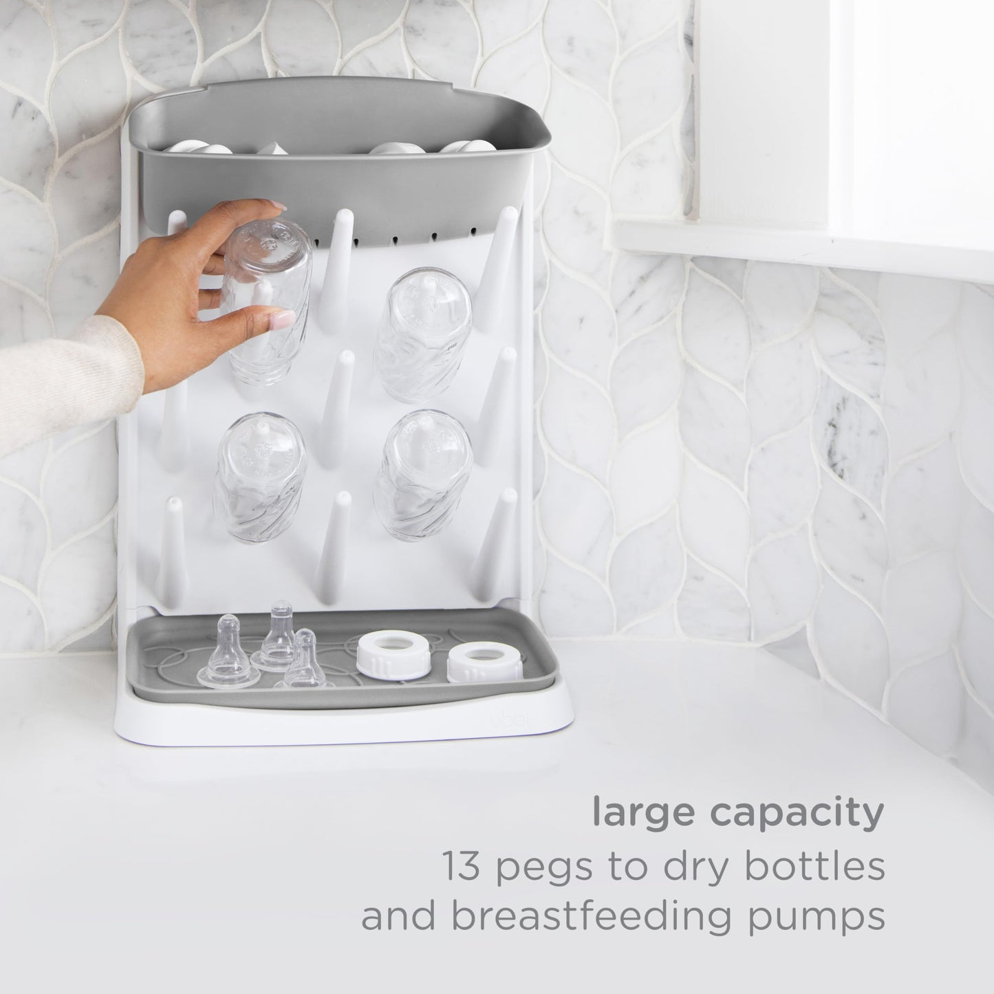 Ubbi Vertical Baby Bottle Drying Rack, Space Saving Countertop Bottle Dryer