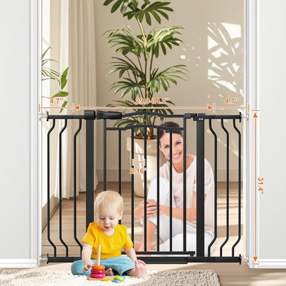 29.5-43.7" Wide Baby Gate for Stairs No Drilling, 30" Tall Metal Pet Baby Safety Gates with