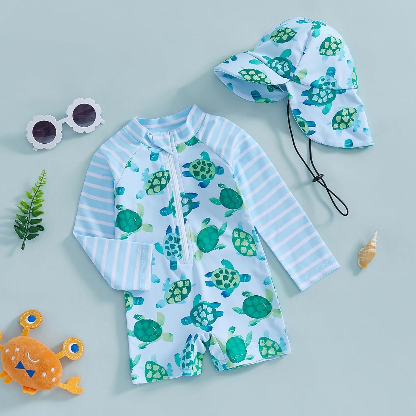 Hnyenmcko Baby/Toddler Boy Rash Guard Swimsuit Long Sleeve One Piece Zipper Swimwear Sunsuit Infant