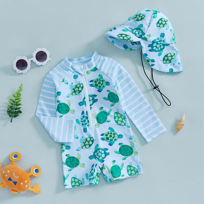 Hnyenmcko Baby/Toddler Boy Rash Guard Swimsuit Long Sleeve One Piece Zipper Swimwear Sunsuit Infant