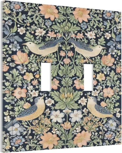 Decorative Switch Covers Plate Rustic Morris Birds Green Leaf Flower 2 Gang Wall Plate Unique