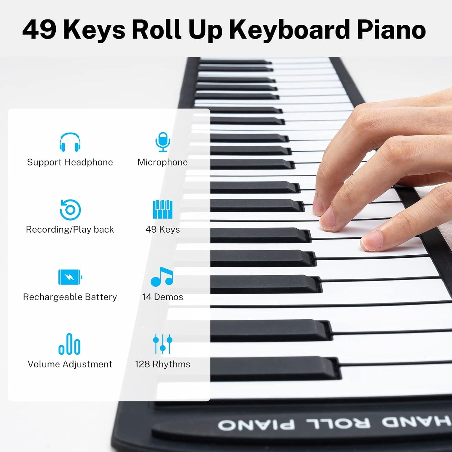 49 Key Roll Up Keyboard Piano, Portable Digital Electric Foldable Piano Keyboard, Rechargeable, 47