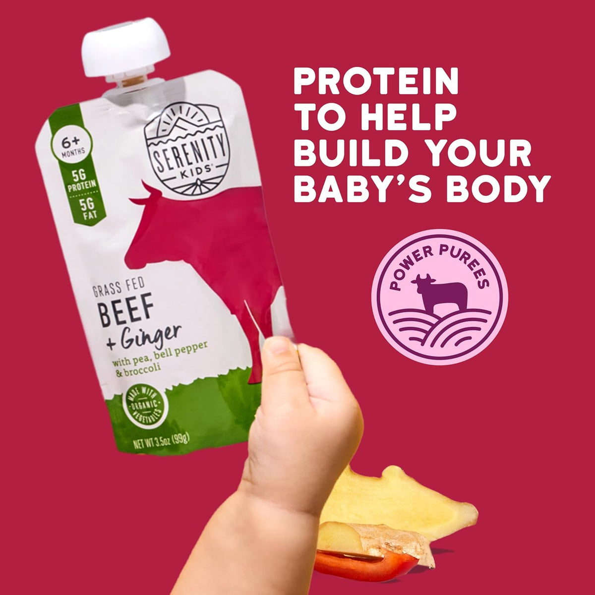 Serenity Kids 6+ Month Organic Beef & Veggie Baby Food Pouches - Grass-Fed Beef with Organic Pea