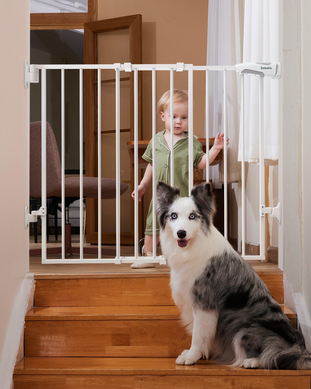 Babelio 26-43" No Bottom Bar Baby Gate for Babies, Elders and Pets, 2-in-1 Hardware Mount Dog Gate