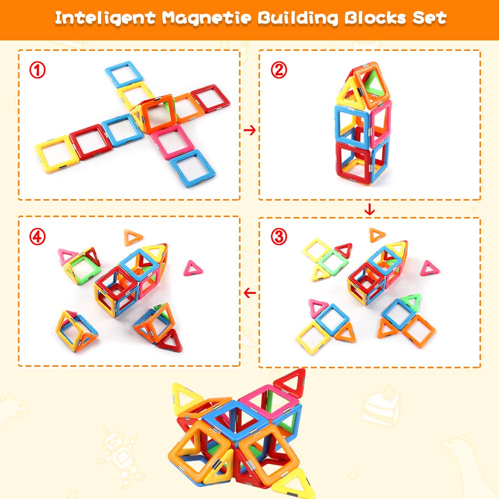 Coodoo Upgraded Magnetic Blocks Tough Tiles STEM Toys for 3+ Year Old Boys and Girls Learning by