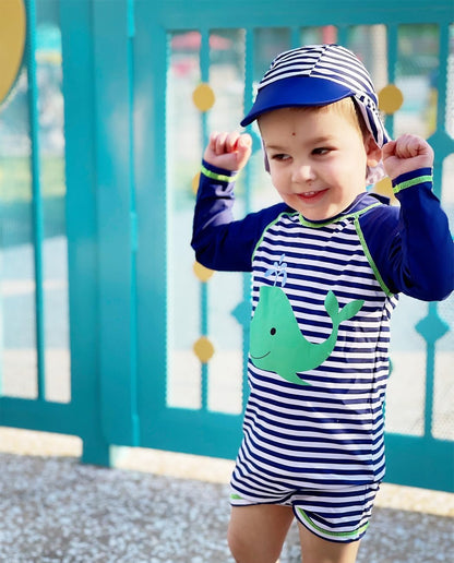 uideazone Baby Boys One Piece Swimsuit Long Sleeve UPF 50+ Rash Guard Bathing Suit Swimwear with