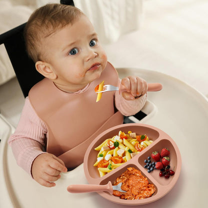 Toddler Plates, 3 Pack Divided Suction Plates for Baby, Food Grade Silicone Baby Plates, BPA Free