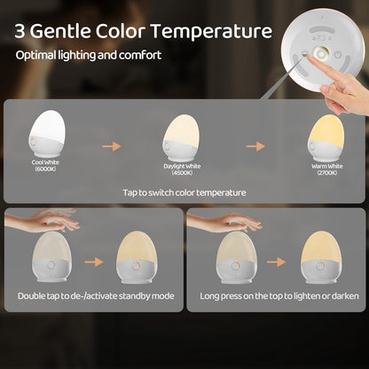 Touch Egg Night Light for Baby Nursery, Rechargeable Portable Kids Nightlight Lamp with 1-6H
