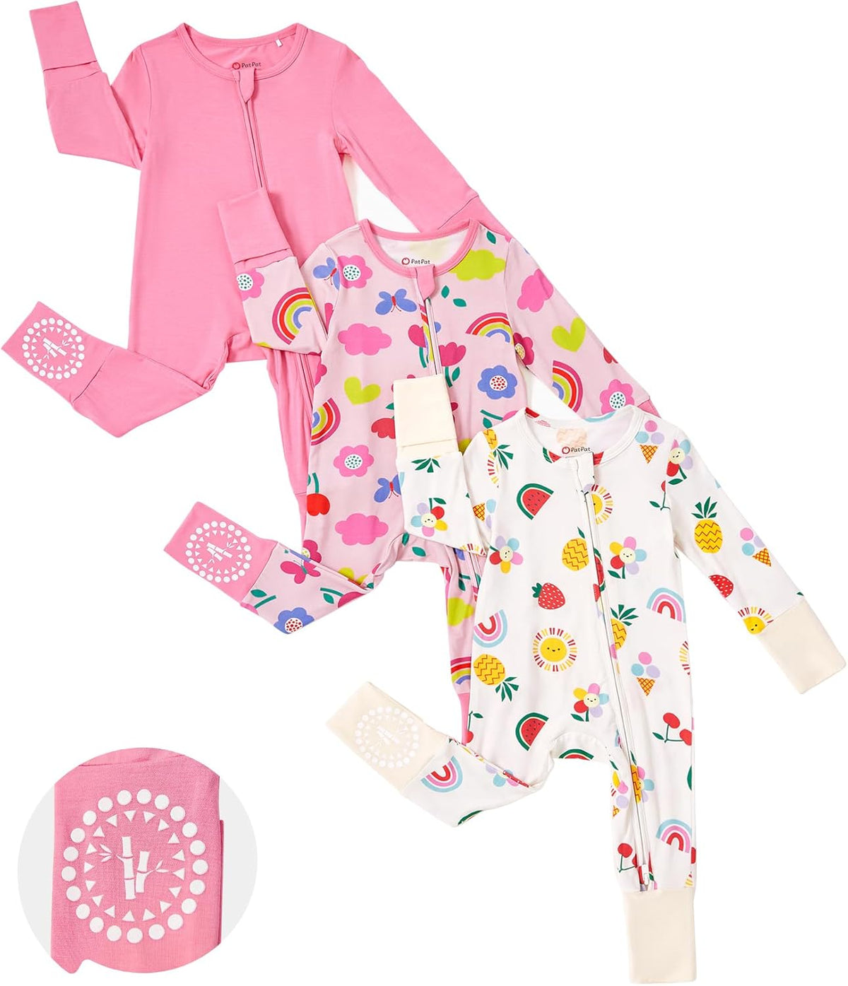 PATPAT Baby Footies Boys Girls - Bamboo Viscose - Zipper & Non-Slip Soles Romper Mitten - Footed &
