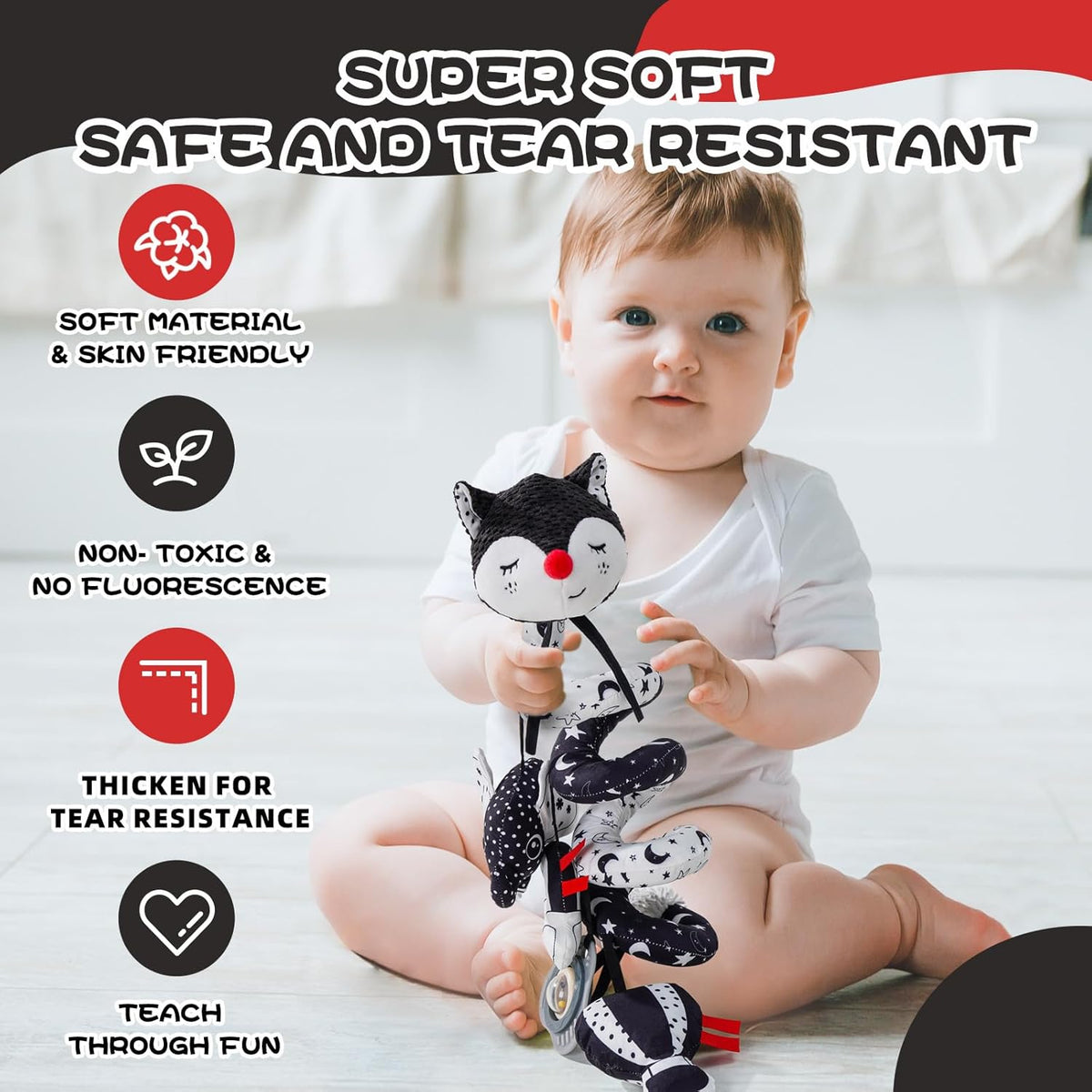Jollybaby Crib Stroller Car Seat Toys for Baby 0-3-6-9-12 Months, Tummy Time Hanging Sensory Toys