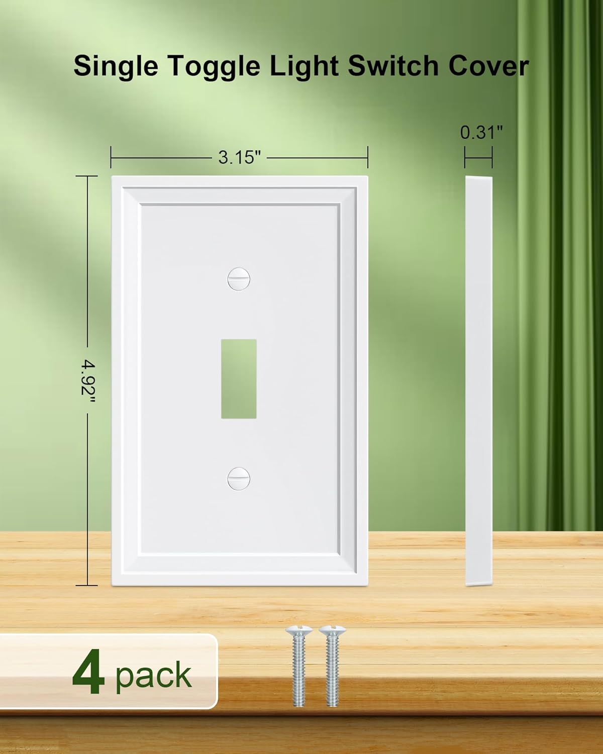 4-Pack Single Toggle Light Switch Covers Wall Plate, Pure White Decorative Switch Plate Covers, 1