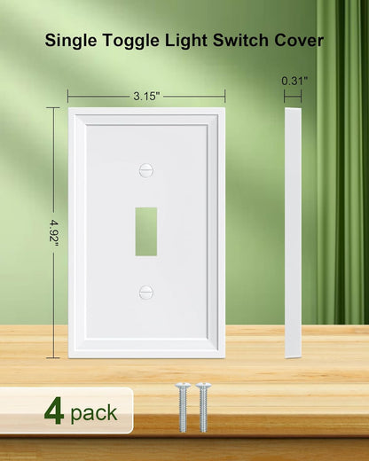 4-Pack Single Toggle Light Switch Covers Wall Plate, Pure White Decorative Switch Plate Covers, 1